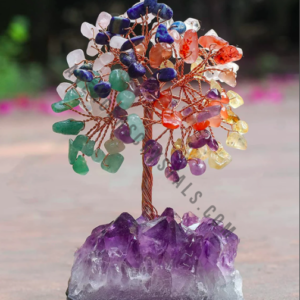 Multi Crystals Gemstone Chips Tree With Amethyst Cluster Base