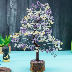 Amethyst & Golden Quartz Gemstone Crystals Chips Tree