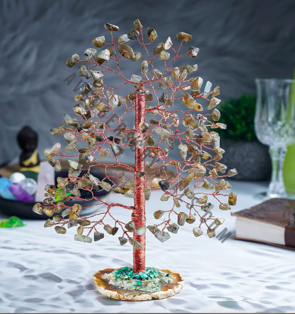 Labradorite Gemstone Chips Tree With Agate Slice Base