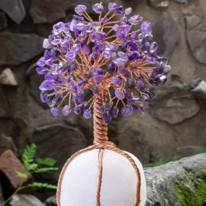 Amethyst Gemstone Chips Tree With White Quartz Stone Base