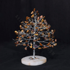 Tiger Eye Gemstone Chips Tree with Slice Base