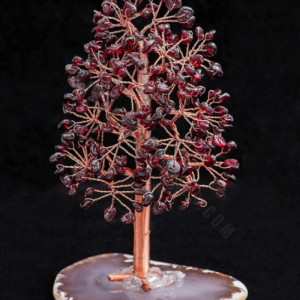 Red Garnet Gemstone Chips Tree With Agate Slice Base