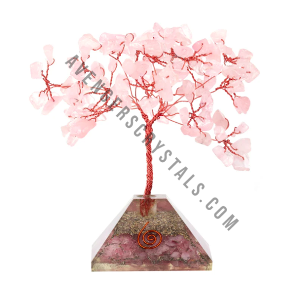 Wholesale Rose Quartz Stones Chips Tree With Orgonite Pyramid Base