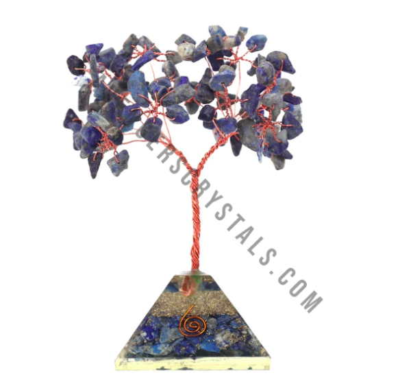 Wholesale Sodalite Stones Chips Tree With Orgonite Pyramid Base