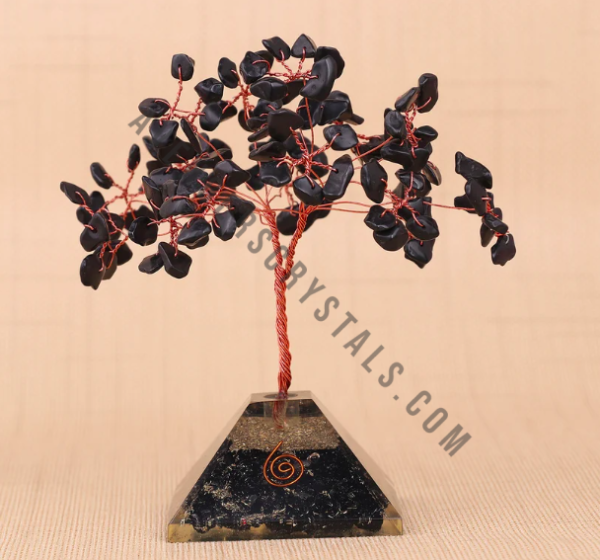 Wholesale Black Obsidian Stones Chips Tree With Orgonite Pyramid Base