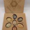 Seven Chakra Engraved Palm Stones Set with Metatron Chakra Wooden Box