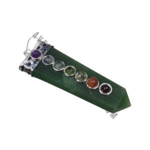 Green Jade Chip Pendant with Chakra Beads