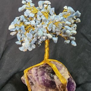 Angeolite Gemstone Chips Tree With Amethyst Stone Base