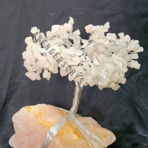 Rose Quartz Gemstone Chips Tree With Rose Quartz Stone Base Silver Wire Wrapped