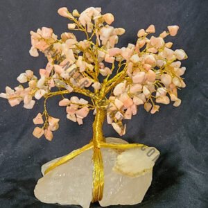 Pink Opal Gemstone Chips Tree With Clear Quartz Stone Base