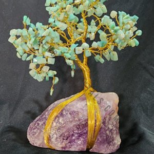 Amazonite Gemstone Chips Tree With Amethyst Stone Base