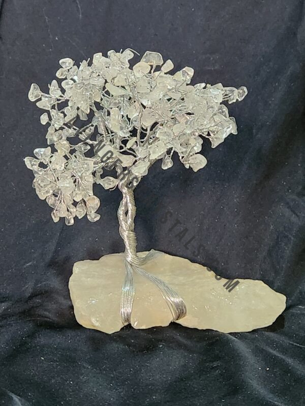 Clear Quartz Gemstone Chips Tree With Clear Quartz Stone Base Silver Wire Wrapped