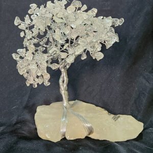 Clear Quartz Gemstone Chips Tree With Clear Quartz Stone Base Silver Wire Wrapped