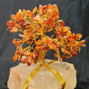 Red Carnelian Gemstone Chips Tree With Clear Quartz Stone Base