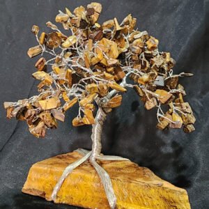 Tiger Eye Gemstone Chips Tree With Tiger Eye Stone Base Silver Wire Wrapped