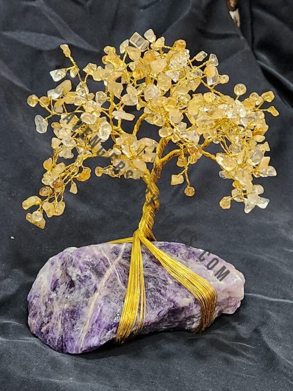 Citrine Gemstone Chips Tree With Amethyst Stone Base