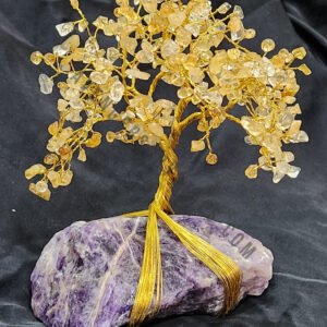 Citrine Gemstone Chips Tree With Amethyst Stone Base