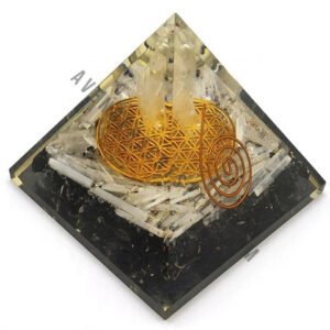 Black Tourmaline Selenite Flower of Life Angel Orgonite Pyramid