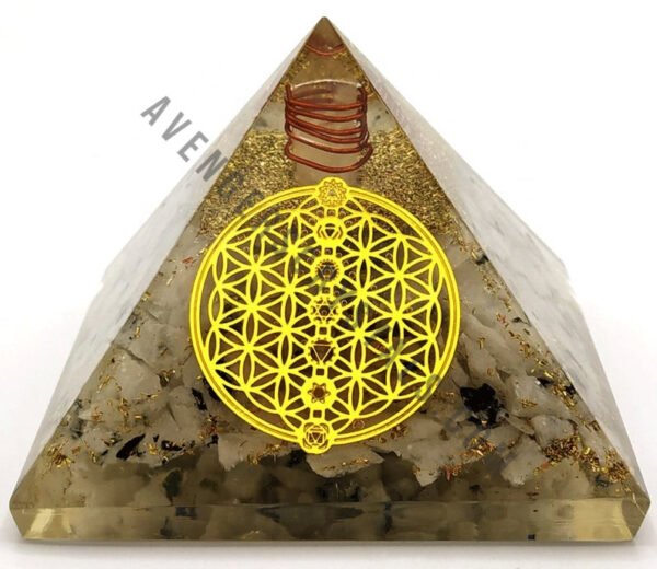 Rainbow Moonstone Flower of Life Chakra Orgonite Pyramid