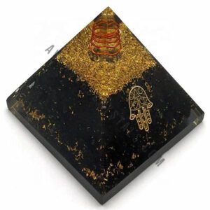 Black Tourmaline Hand of Hamsa Orgone Pyramid