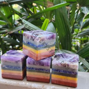 Seven Chakra Bonded Crystal Cube