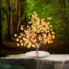 Golden Quartz Gemstone Chips Tree With Agate Slice Base