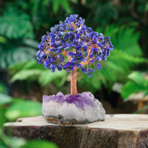 Lapis Lazuli Crystals Chips Tree With Amethyst Cluster Base