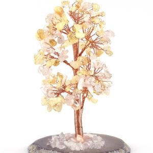 Natural Citrine Gemstone Chips Tree With Agate Slice Base