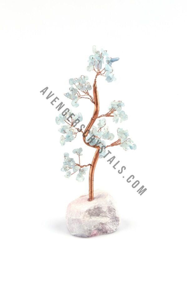 Aquamarine Gemstone Chips Tree With Agate Stone Base