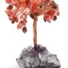 Red Carnelian Gemstone Chips Tree With Amethyst Cluster Base