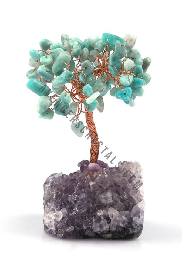 Amazonite Gemstone Chips Tree With Amethyst Cluster Base