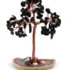 Black Tourmaline Crystals Chips Tree With Agate Slice Coaster Base