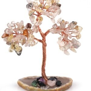 Golden Rutile Crystals Chips Tree With Agate Slice Coaster Base