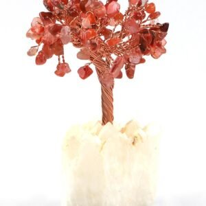 Red Carnelian Gemstone Chips Tree With Agate Cluster Base