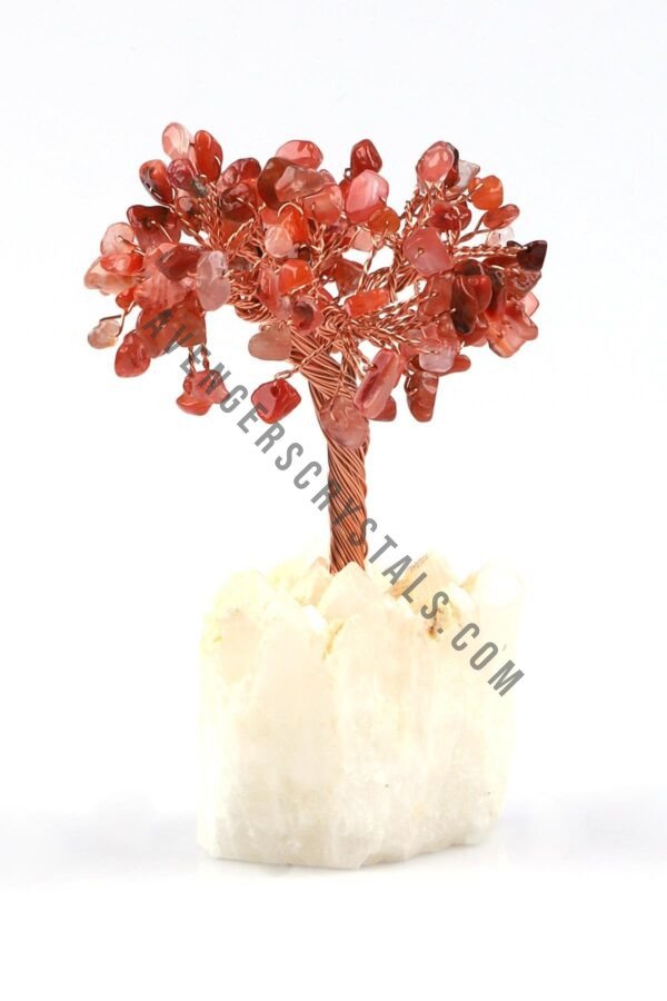 Red Carnelian Gemstone Chips Tree With Agate Cluster Base