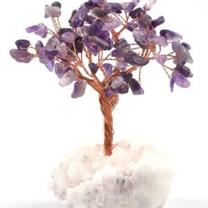 Lepidolite Gemstone Chips Tree With Agate Cluster Base