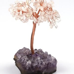 Clear Quartz Gemstone Chips Tree With Amethyst Cluster Base