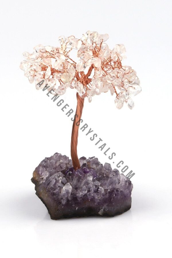 Clear Quartz Gemstone Chips Tree With Amethyst Cluster Base