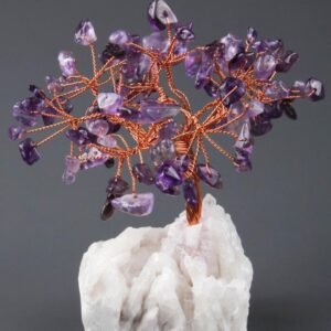 Amethyst Gemstone Chips Tree With Agate Stone Base