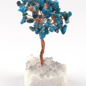 Blue Apatite Gemstone Chips Tree With Agate Stone Base