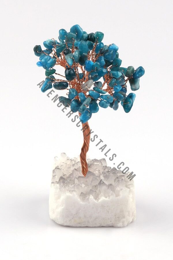 Blue Apatite Gemstone Chips Tree With Agate Stone Base