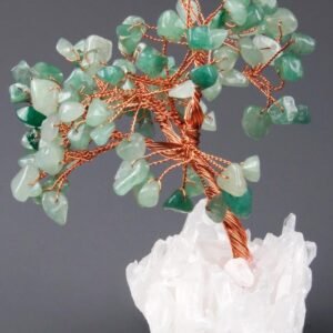 Green Aventurine Gemstone Chips Tree With Agate Stone Base