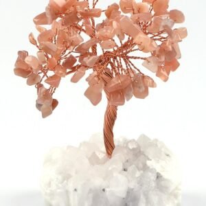 Rose Quartz Gemstone Chips Tree With Agate Stone Base