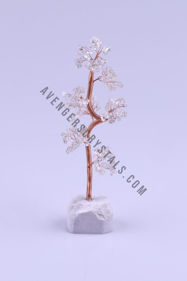 Clear Quartz Gemstone Chips Spiral Shape Tree With Agate Stone Base