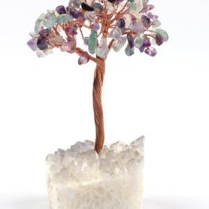 Multi Fluorite Gemstone Chips Tree With Agate Cluster Base