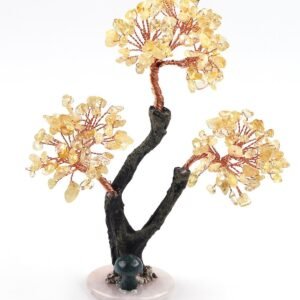 Citrine Crystals Chips Tree With Rose Quartz Slice Base