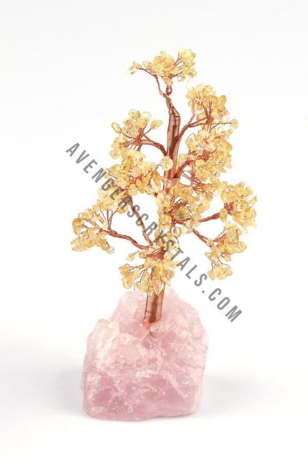 Citrine Gemstone Chips Tree With Rose Quartz Base